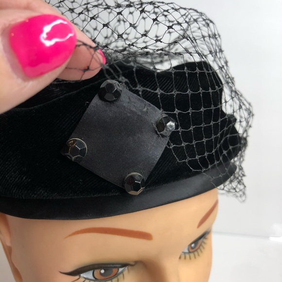 Vintage Retro Jane Morgan Hat Velvet Netting - Picture 3 of 10